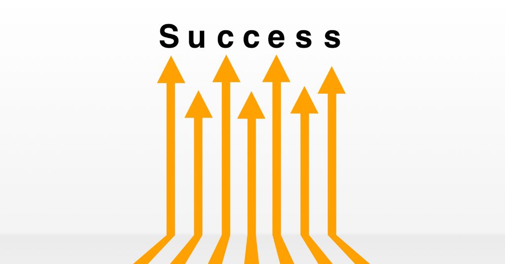 Orange upward arrows beneath the word "Success" against white background