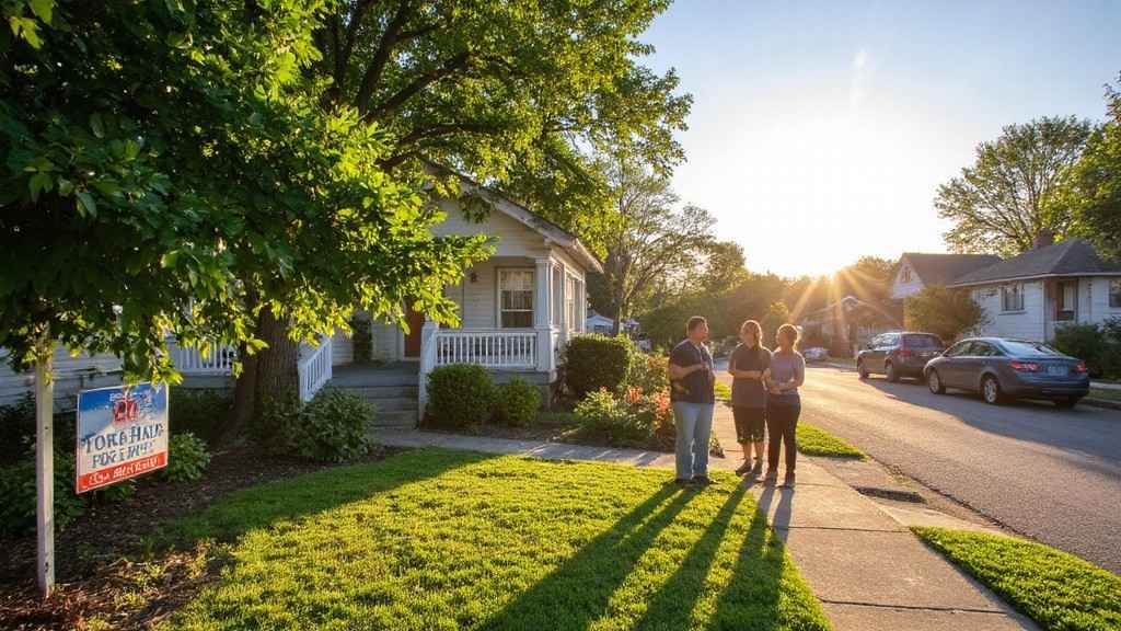 Homebuyers viewing a house for sale at sunset