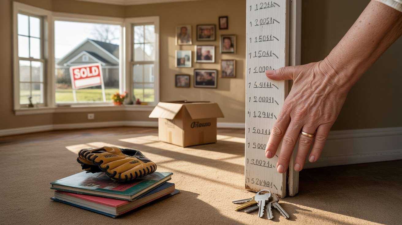 Hand touching wall in empty room with sold sign