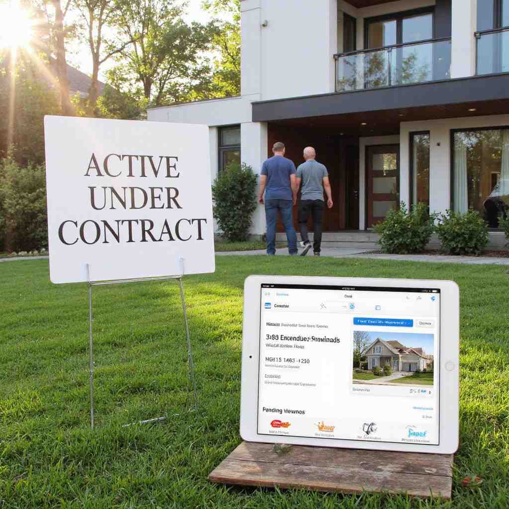 Sellers standing by home with under contract sign