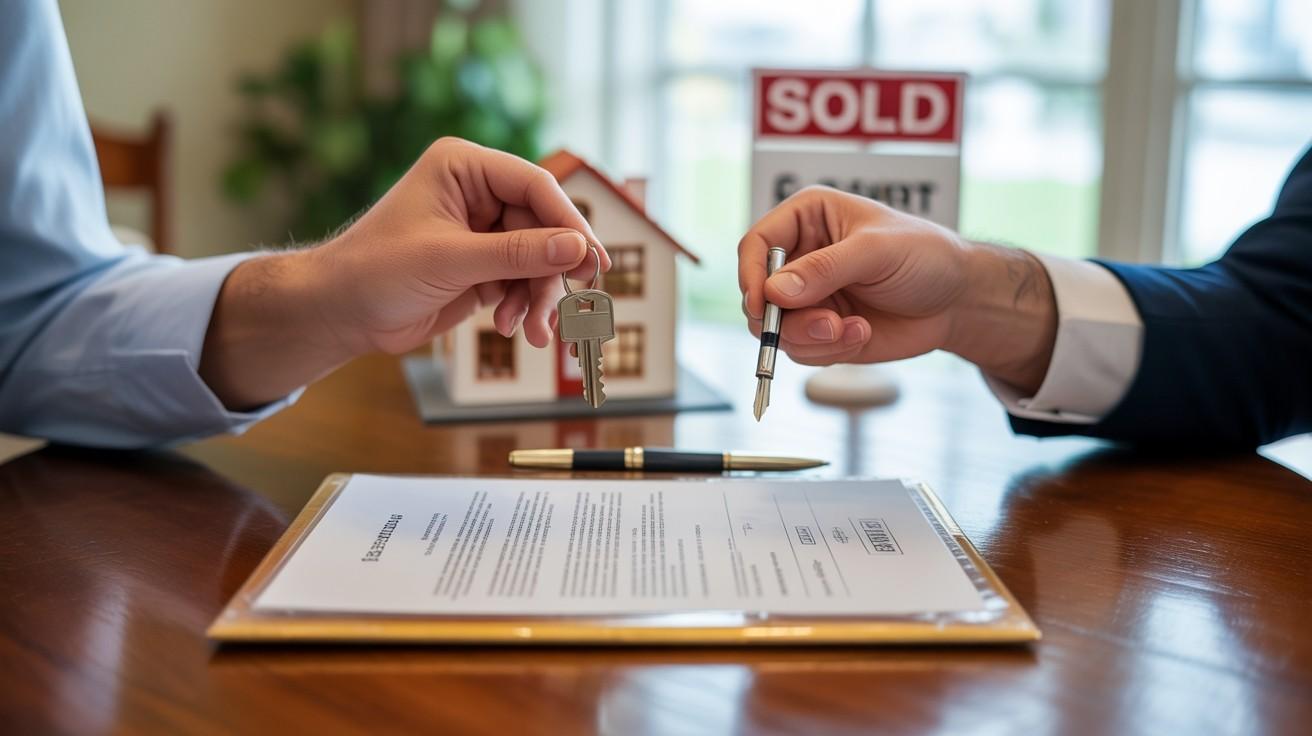 Handing over house keys and contract during property sale