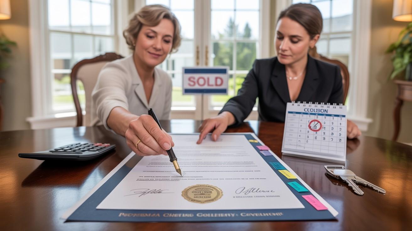 Signing home purchase agreement with official seal