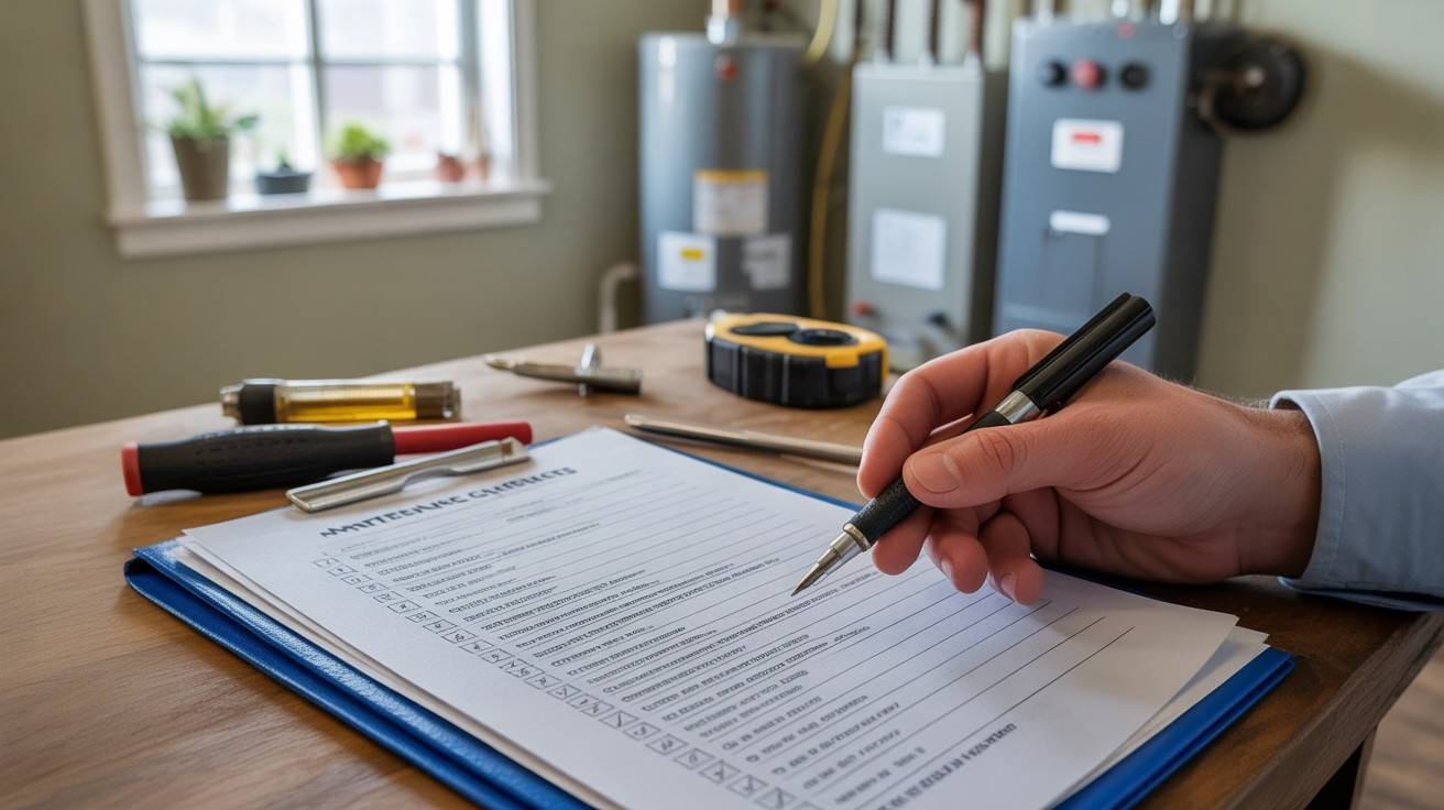 Home maintenance checklist with tools and equipment
