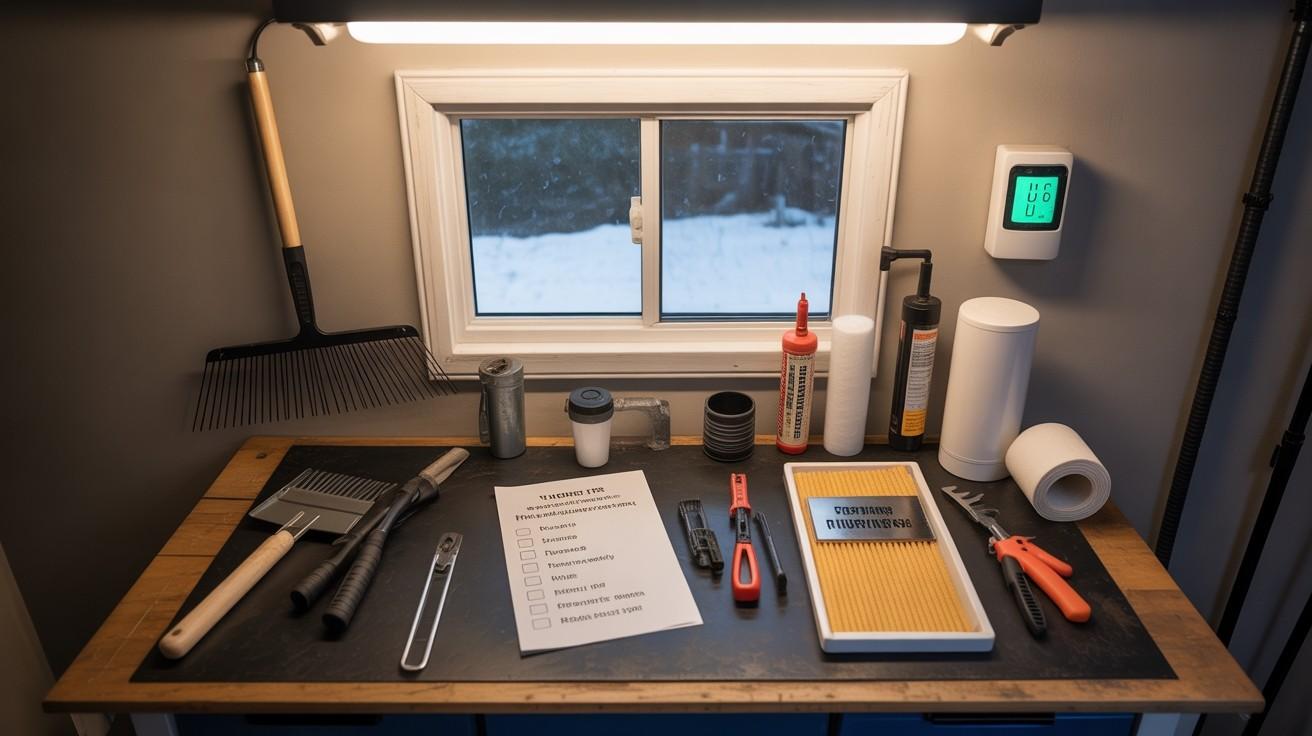 House maintenance checklist with tools and supplies