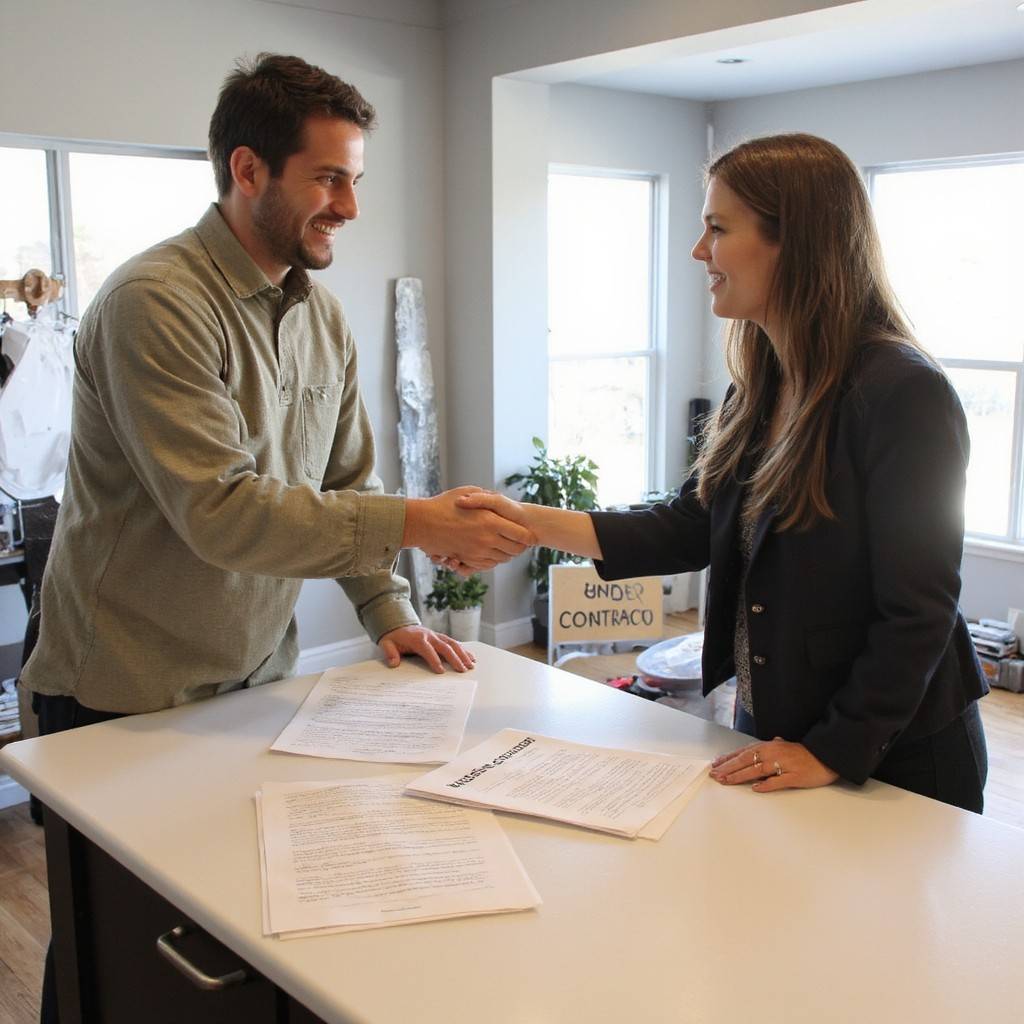 Buyer and seller shaking hands over contract deal