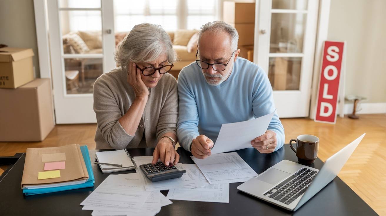 Senior couple reviewing home sale costs and taxes