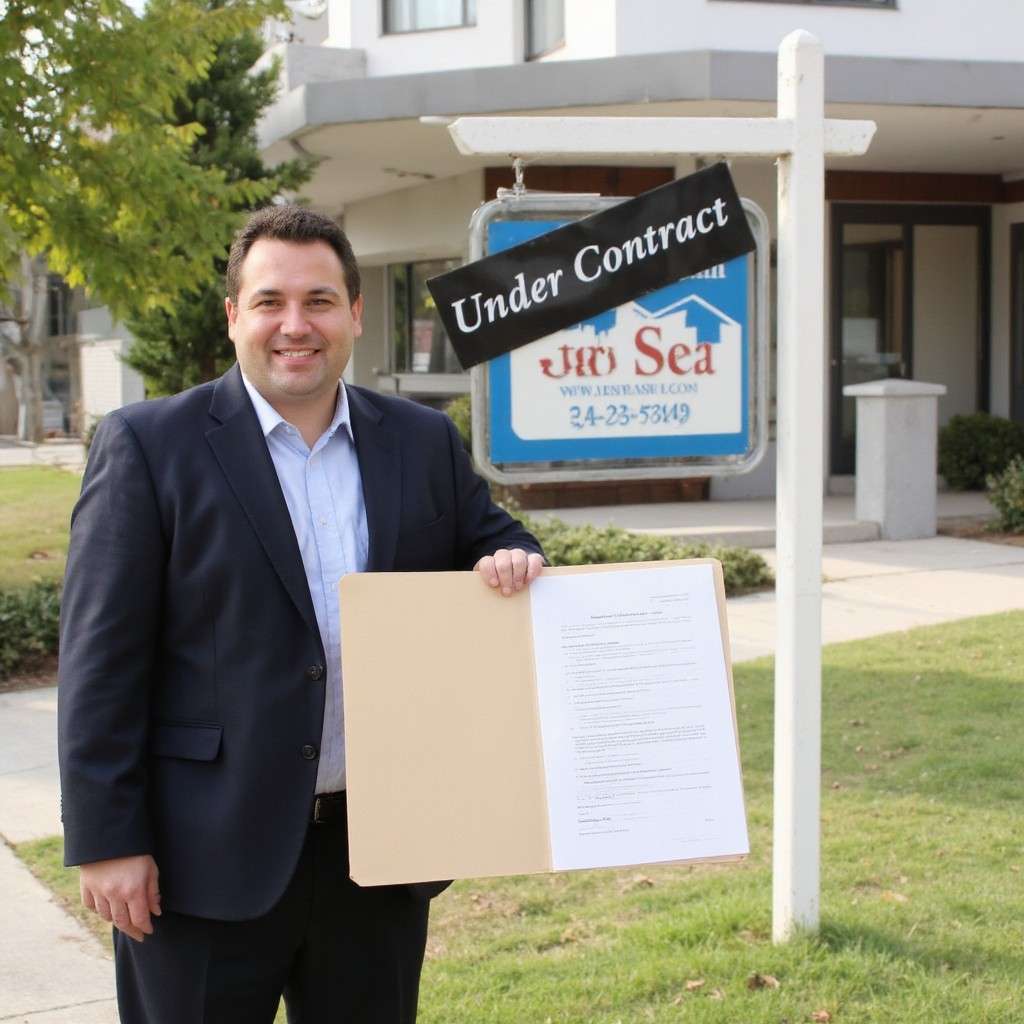 Seller holding folder near under contract sign