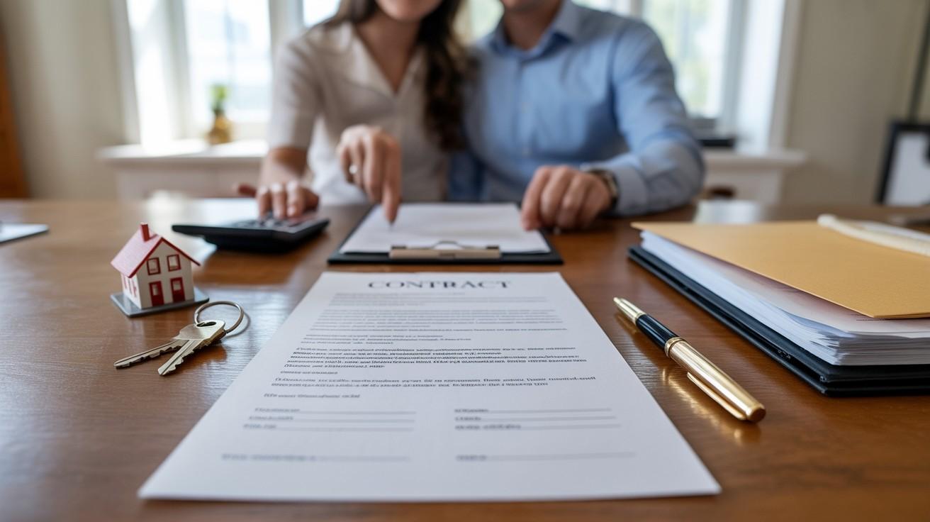 Couple reviewing home purchase contract