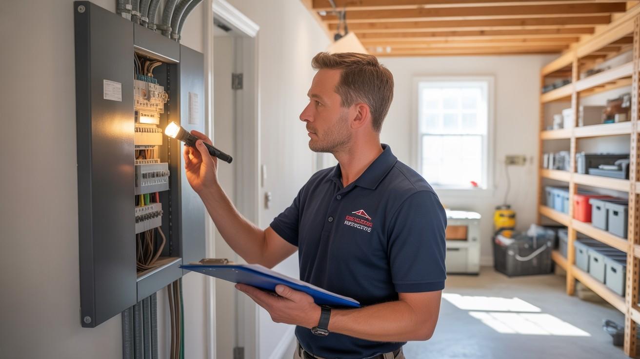 Inspecting electrical panel during home inspection